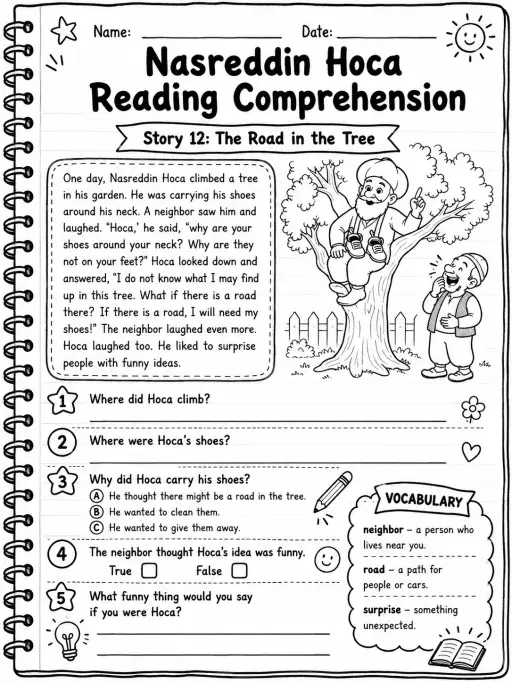 Nasreddin Hoca Reading Comprehension: The Road in the Tree