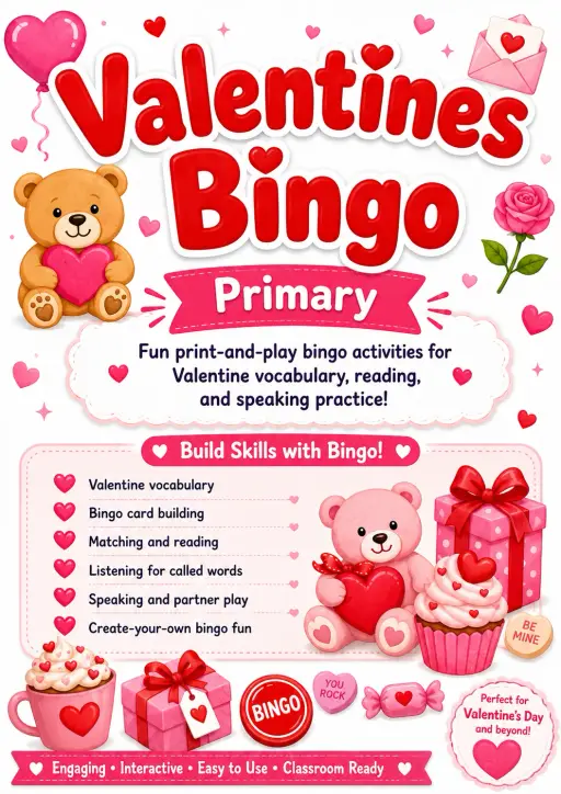 Valentines Bingo Worksheet Pack