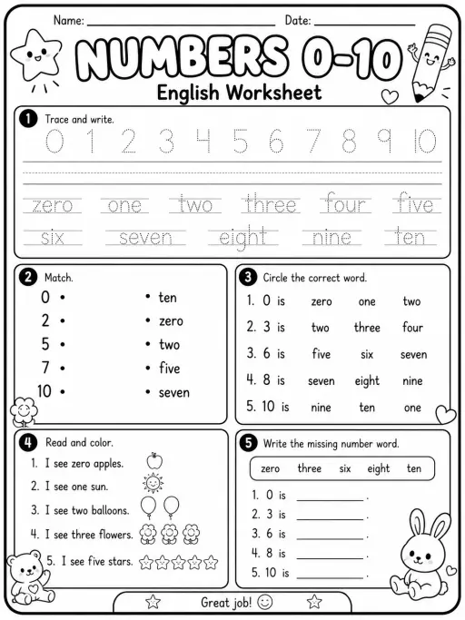 Numbers 0-10 Worksheet Pack