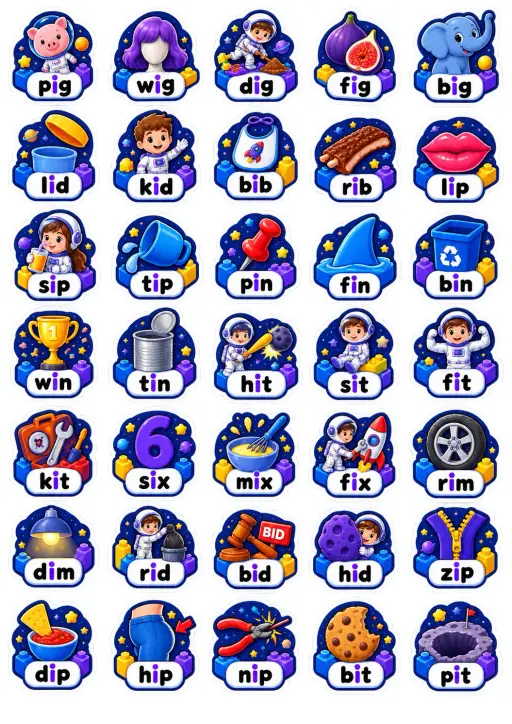 Short Vowel Word Families 3 English Vocabulary Stickers