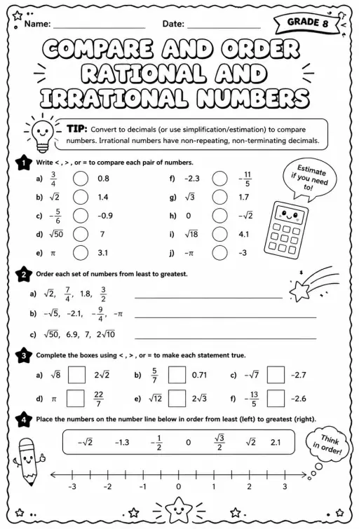 Compare and order rational and irrational numbers