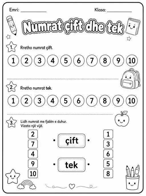 Numrat çift dhe tek - Pako fletësh pune