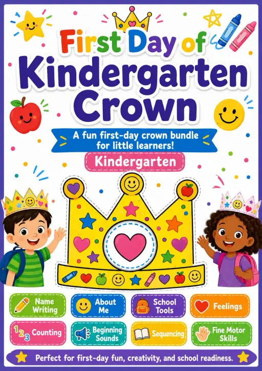 First Day of Kindergarten Crown Worksheet Pack