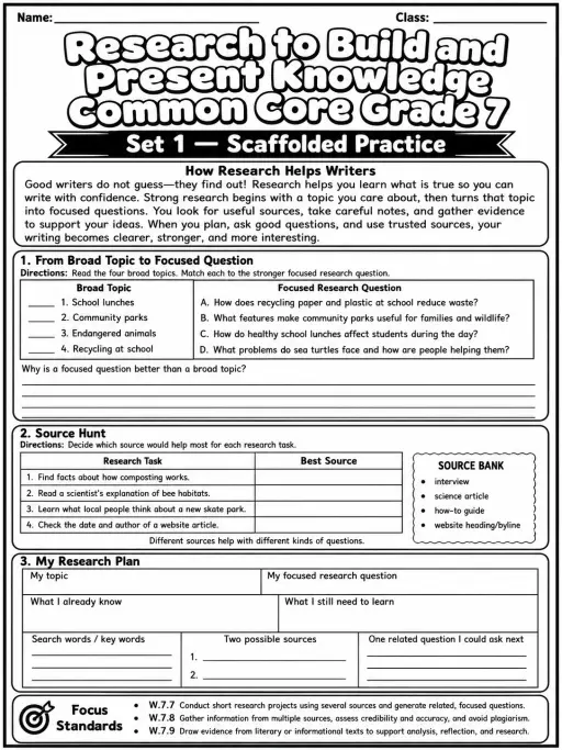 Research to Build and Present Knowledge Common Core Grade 7