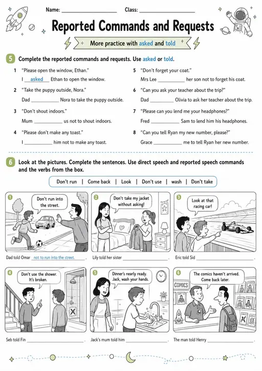 Reported Commands And Requests 2 | Grades 5-6 Grammar Worksheet