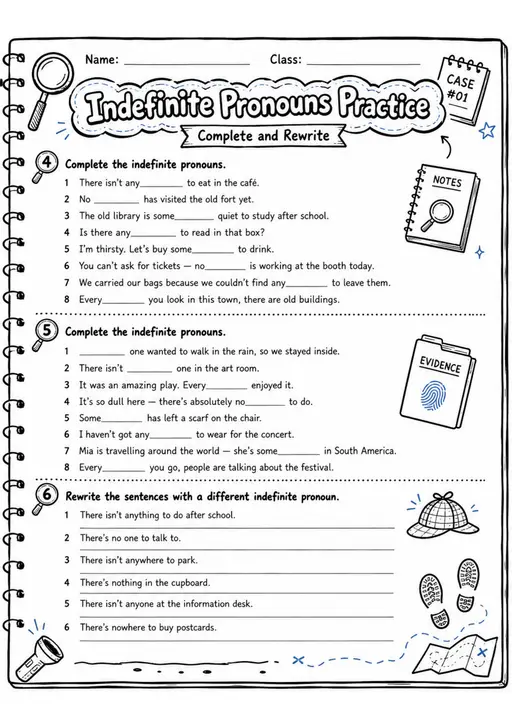 Indefinite Pronouns Practice | Grade 5 Grammar Worksheet