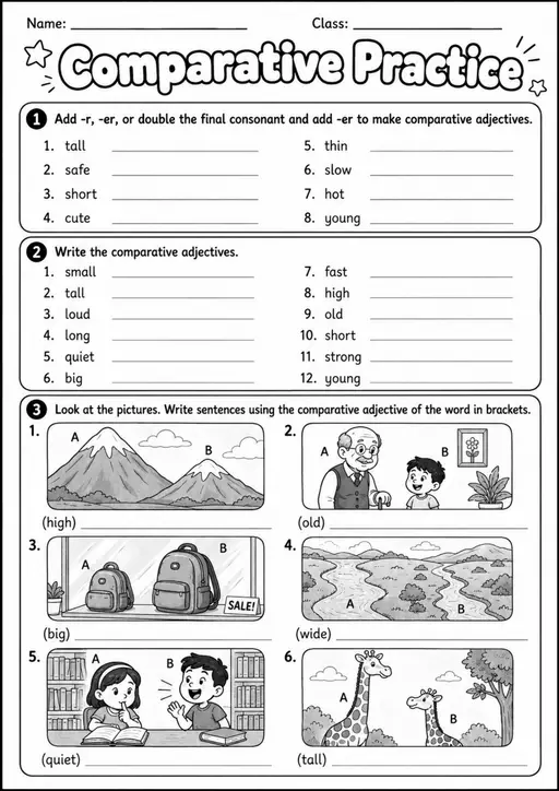 Comparative Practice | Grades 3-4 Grammar Worksheet