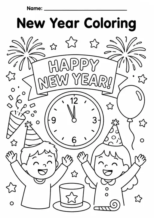 New Year Coloring Pages — Grade 1