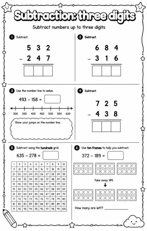 Subtract numbers up to three digits