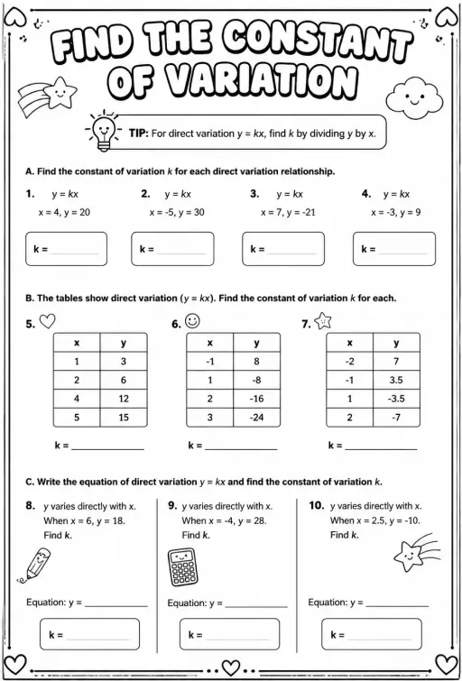 Find the constant of variation