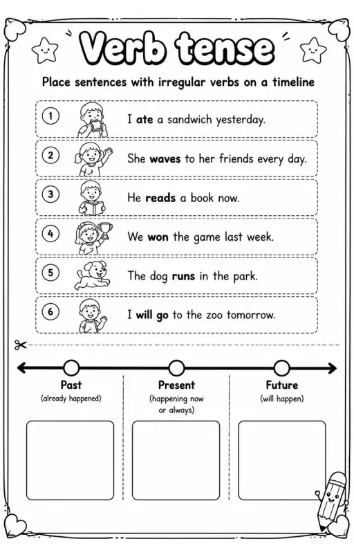 Place sentences with irregular verbs on a timeline