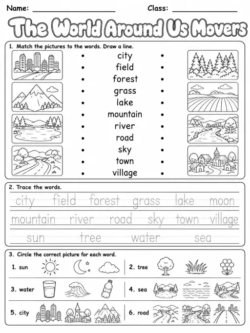 The World Around Us Movers Vocabulary Worksheet Pack
