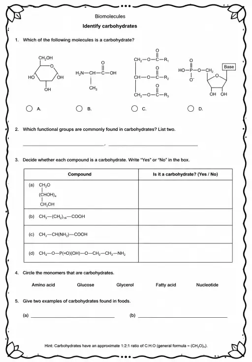 Identify carbohydrates