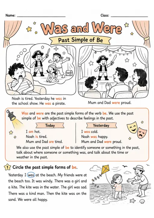 Was and Were Pack - 2 Worksheets | Grades 2-3