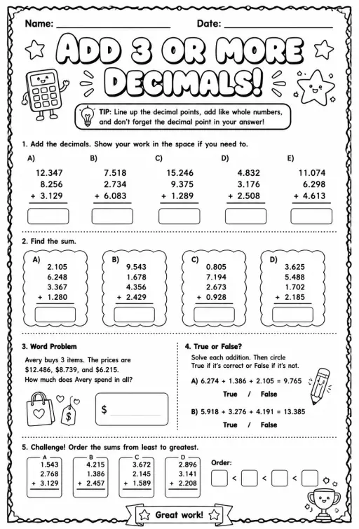 Add 3 or more decimals