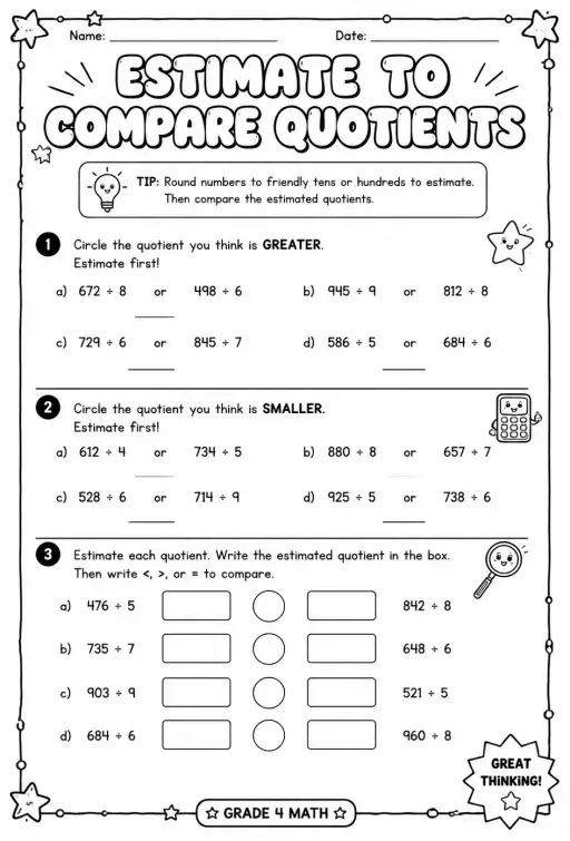 Estimate to compare quotients