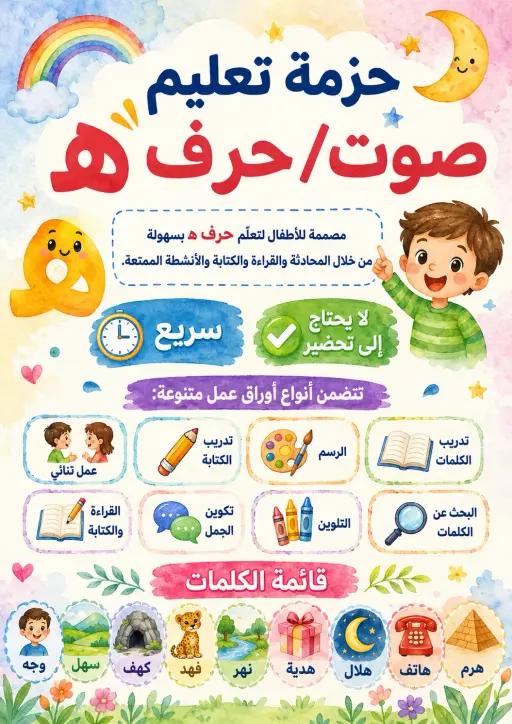 Arabic Letter Heh Phonics Worksheets Pack