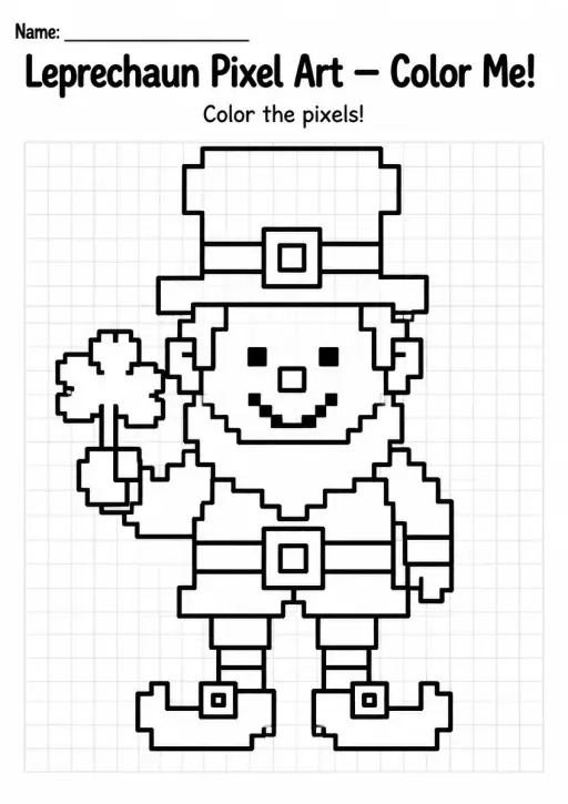 Leprechaun Pixel Art Coloring Page