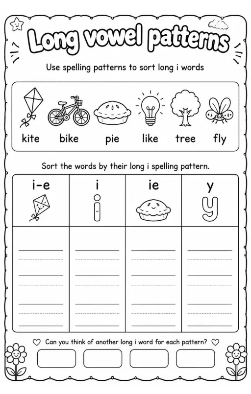 Use spelling patterns to sort long i words