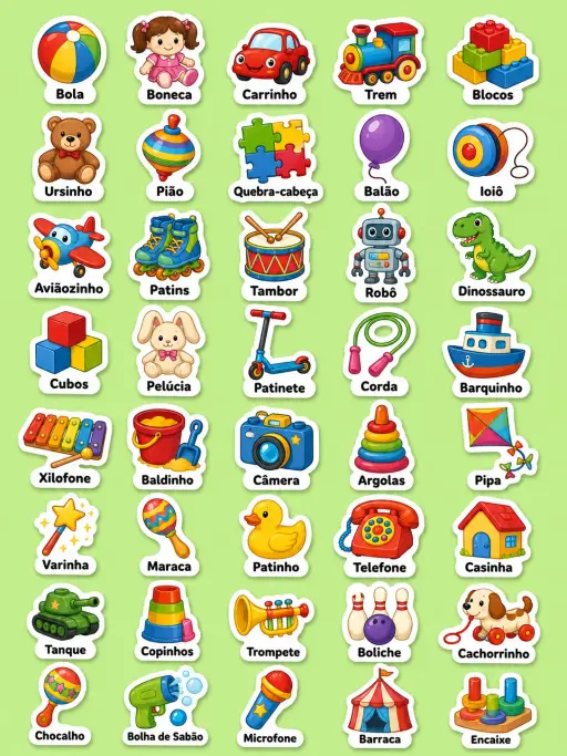 Brinquedos - Folha de adesivos imprimíveis