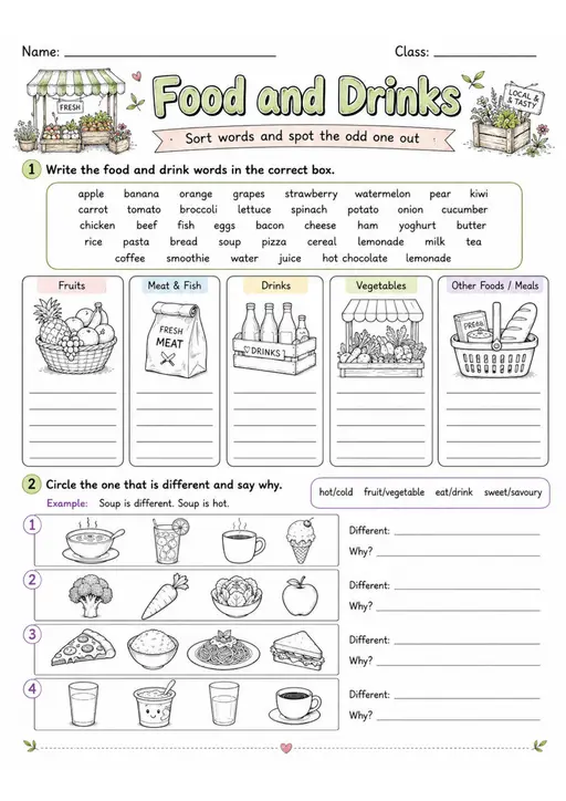 Cambridge MOVERS - Food and Drinks | Free Worksheet