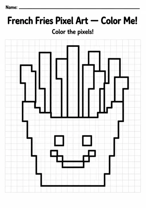 French Fries Pixel Art Coloring Page