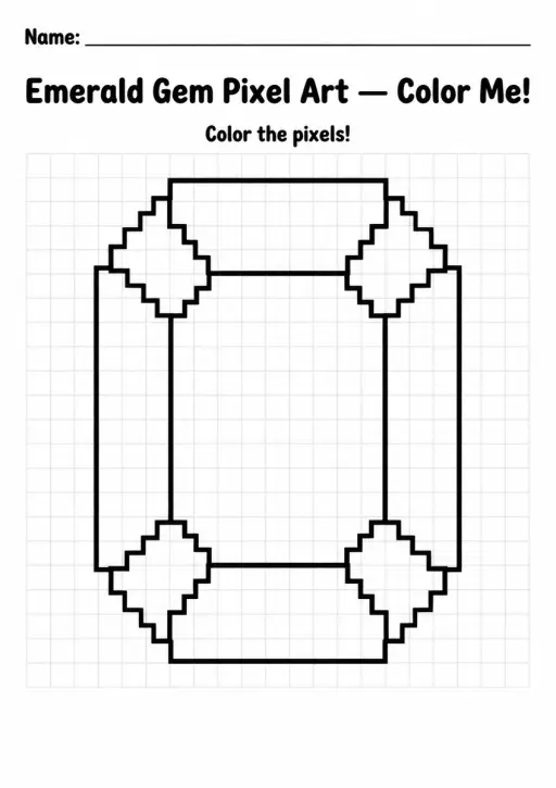 Emerald Gem Pixel Art Coloring Page
