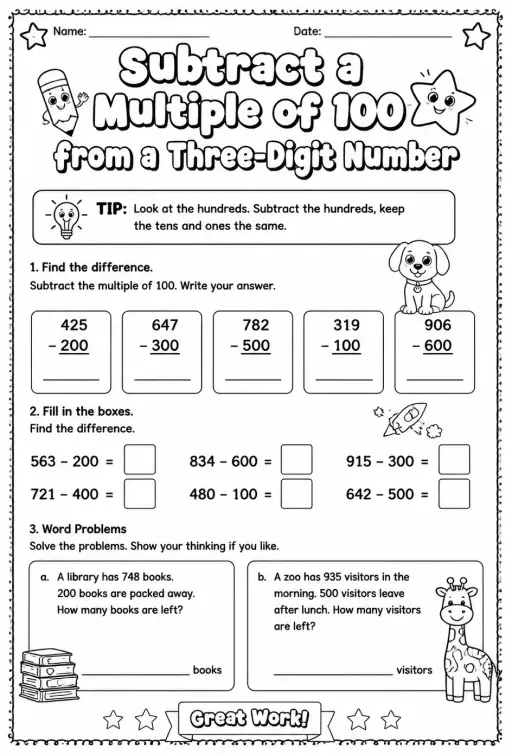 Subtract a multiple of 100 from a three-digit number