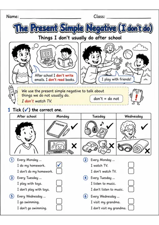 The Present Simple Negative (I Don'T Do) | Grades 2-3 Grammar Worksheet