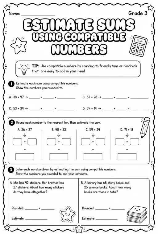 Estimate sums using compatible numbers