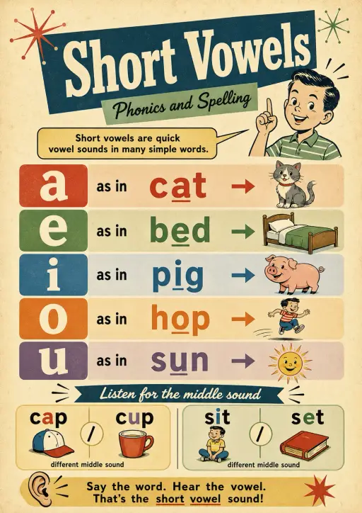 Short Vowels Phonics and Spelling Infographic