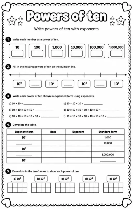 Write powers of ten with exponents