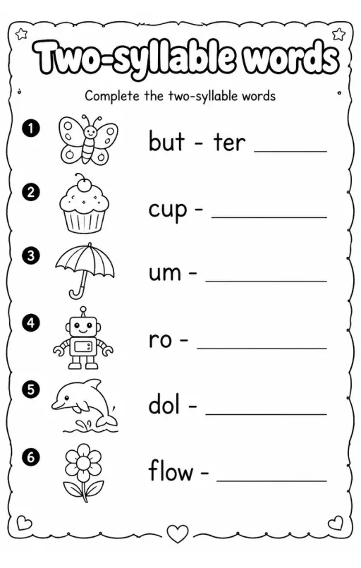 Complete the two-syllable words