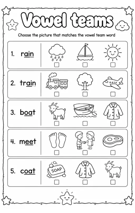 Choose the picture that matches the vowel team word