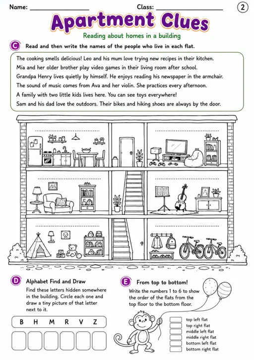 Cambridge MOVERS - Apartment Clues | Free Worksheet