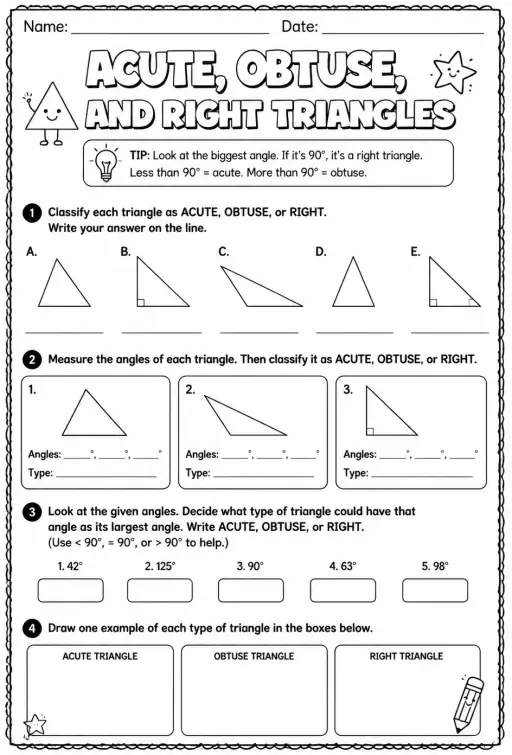 Acute, obtuse, and right triangles