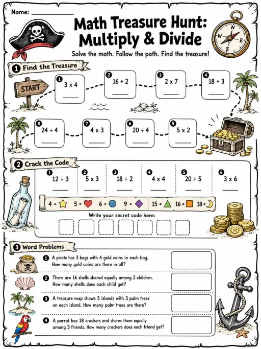 Math Treasure Hunt: Multiply & Divide