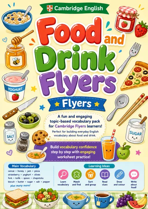 Food and Drink Flyers Vocabulary Worksheet Pack