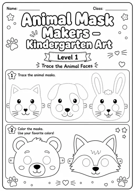 Animal Masks Art Worksheet Pack