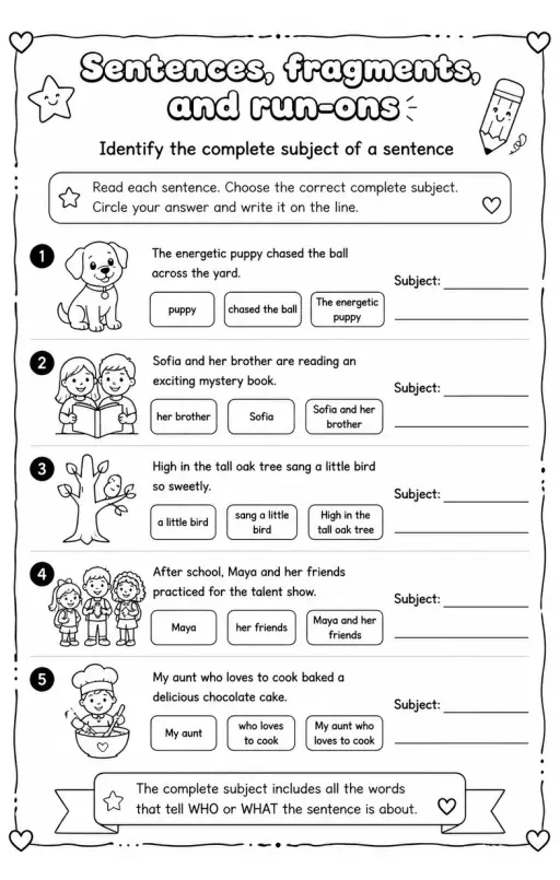 Identify the complete subject of a sentence