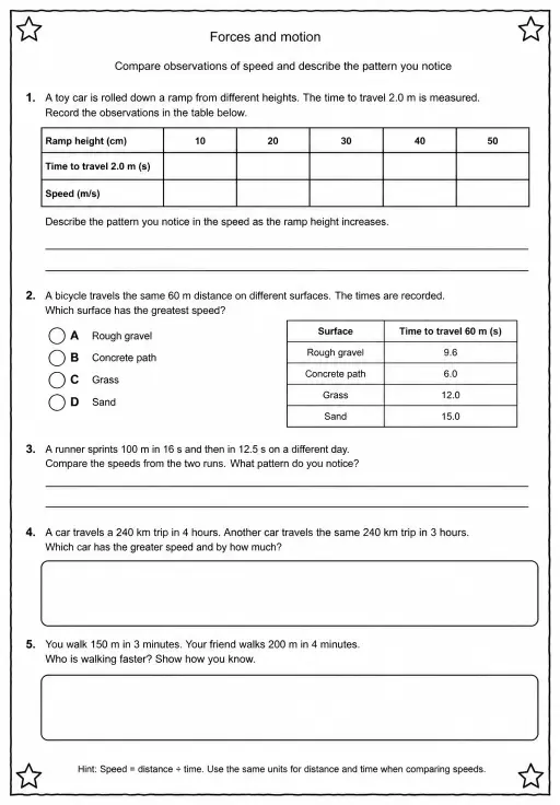 Compare observations of speed and describe the pattern you notice