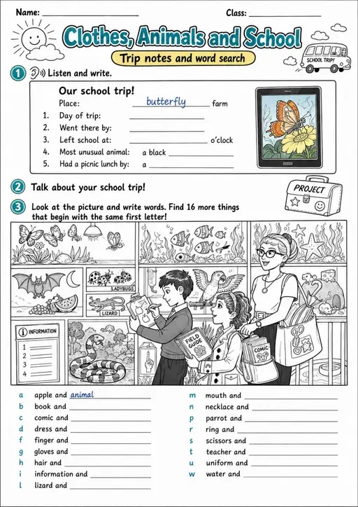 Cambridge Flyers - Clothes, Animals and School | Free Worksheet