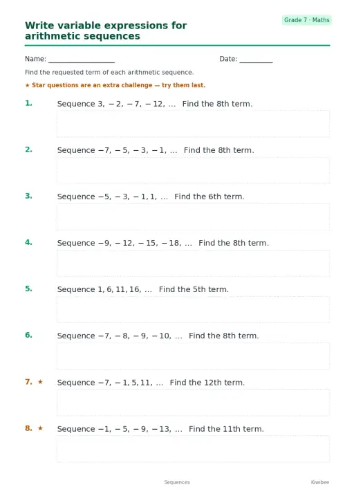 Write variable expressions for arithmetic sequences