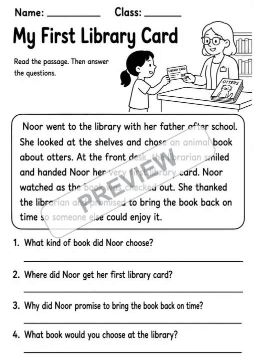 Reading Comprehension Short Passages | 5 Worksheets | Grades 1-2