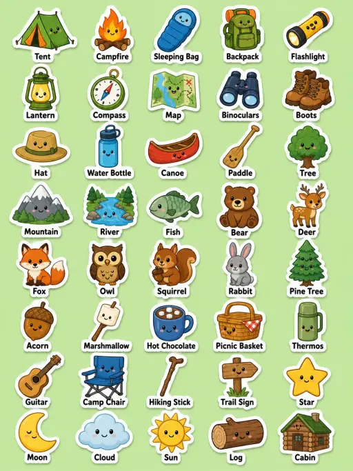 Camping Printable Sticker Sheet