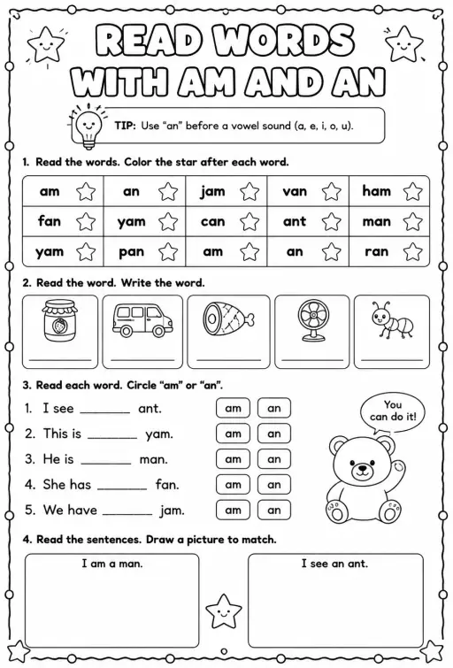 Read words with am and an