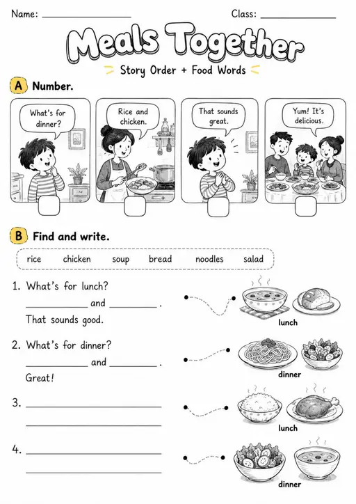 Meals Together | Grade 2 Reading Worksheet