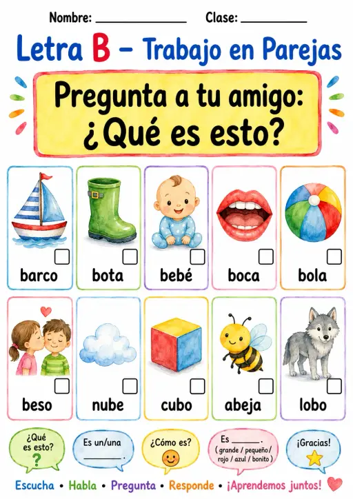 Spanish Letter B Phonics Worksheets Pack