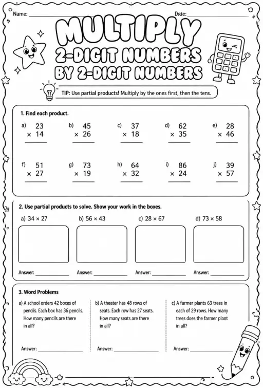 Multiply 2-digit numbers by 2-digit numbers