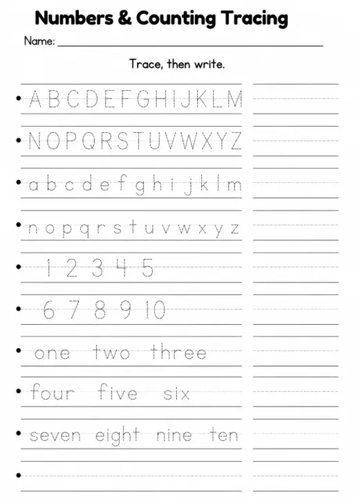 Numbers & Counting Tracing — Grade 3